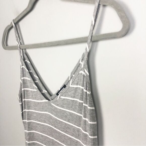 EXPRESS | NEW Gray & White Striped V-Neck Ribbed Midi Dress Women’s Size Small - Picture 3 of 9